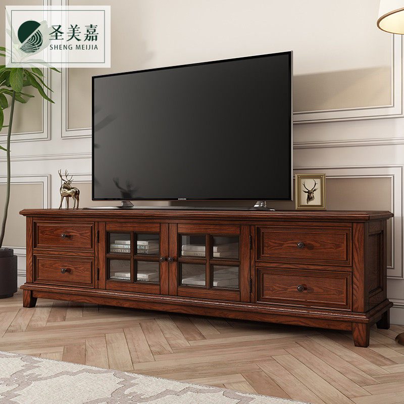 American solid wood TV cabinet tea table combined living room furniture small family type storage four drawers white wax wood TV cabinet