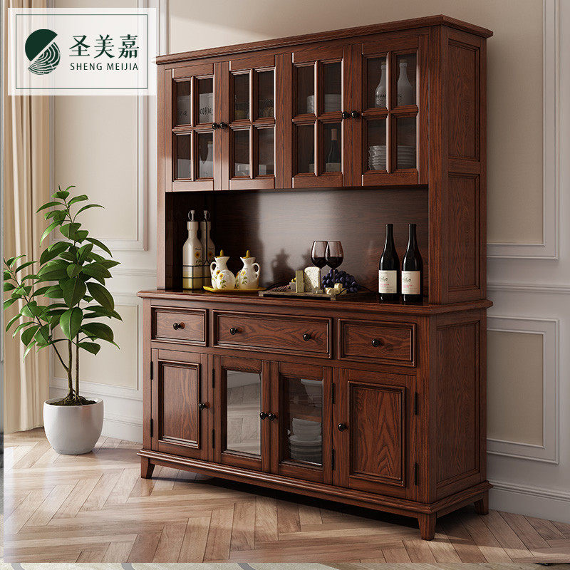 American Dining Cabinet Wine Cabinet Integrated Side Cabinet Kitchen Bowl Tray Cabinet Living-room High Cabinet Containing Cabinet Solid Wood Storage Cabinet Multifunction