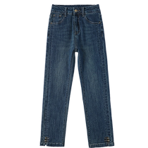 Straight-leg jeans for women spring and autumn 2024 new style small high-waisted slim plus velvet baguette pipe pants winter