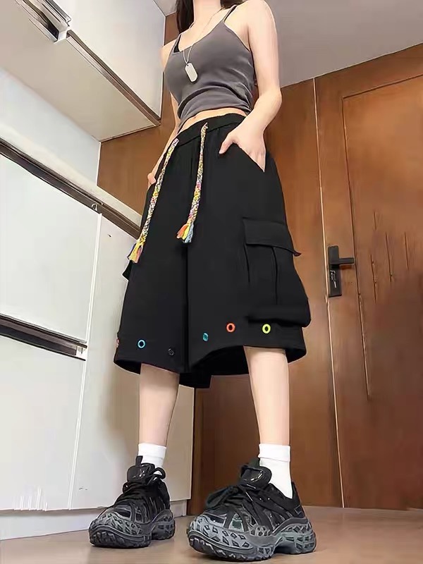 American-Style Work Shorts for Women, Summer Design, Five-Point Pants, Straight-Leg, Plus-Size, Loose, Wide-Leg, Over-The-Knee, Six-Seven-Point Pants American-Style Work Shorts for Women, Summer Design, Five-Point Pants, Straight-Leg, Plus-Size, Loose, Wide-Leg, Over-The-Knee, Six-Seven-Point Pants