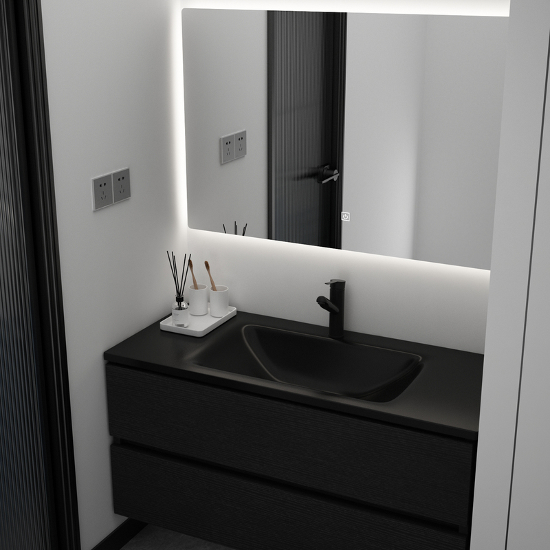Light Luxury Bathroom Cabinet Set with Washbasin, Toilet Sink, Black Slate Hot-Bent Integrated Basin