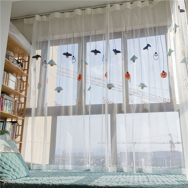 Net Red Ins Balcony Nordic Minimalist Curtains Free to install white yarn blinds Shading Magic Stick adhesive Short-door curtain