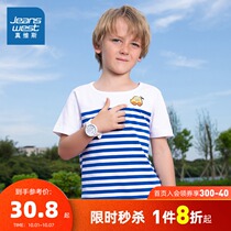 True Vesse Boys Short Sleeve T-shirt Summer Childrens Wear Childrens Round Neck Striped Shirt Car Pattern Childrens Wear