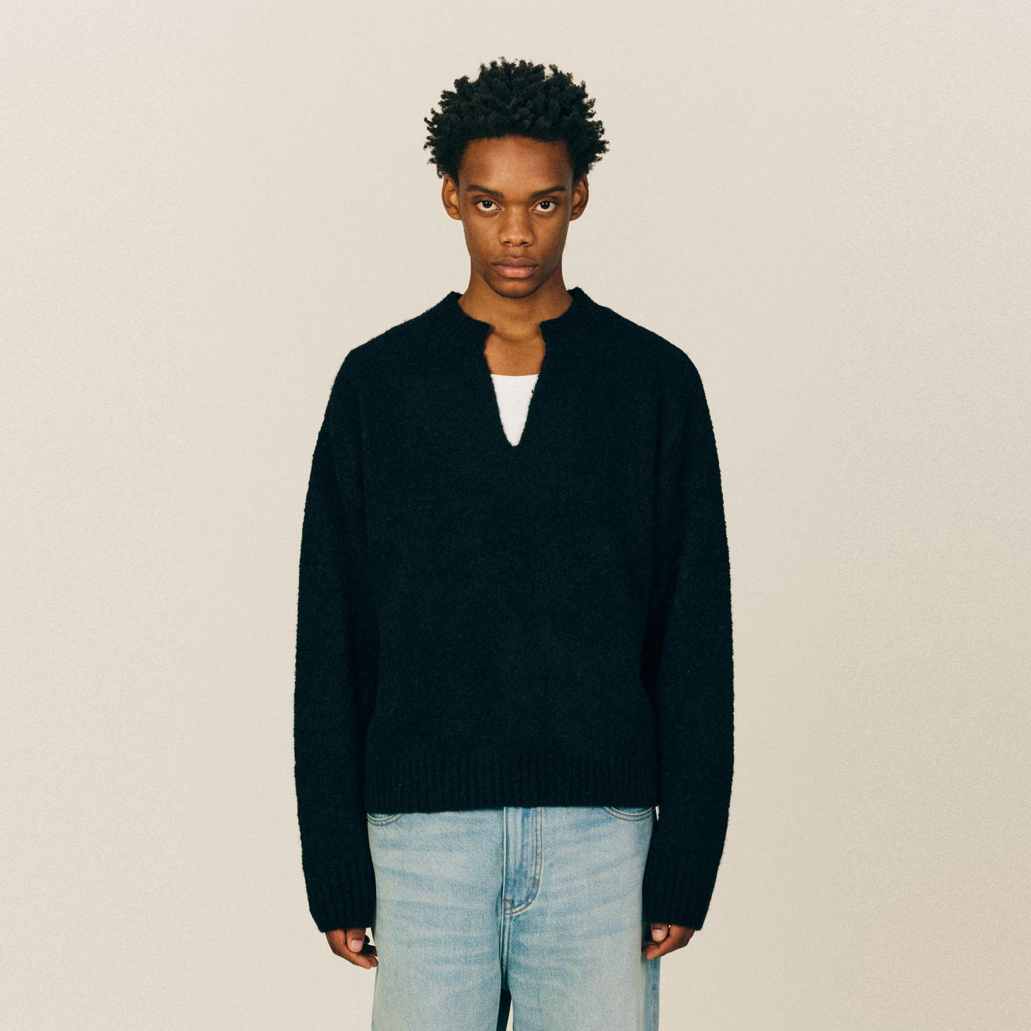 NONRADICAL (NR)「ウールブレンド」Vネックプルオーバーセーター 秋冬 レイジースタイル ニットセーター メンズ