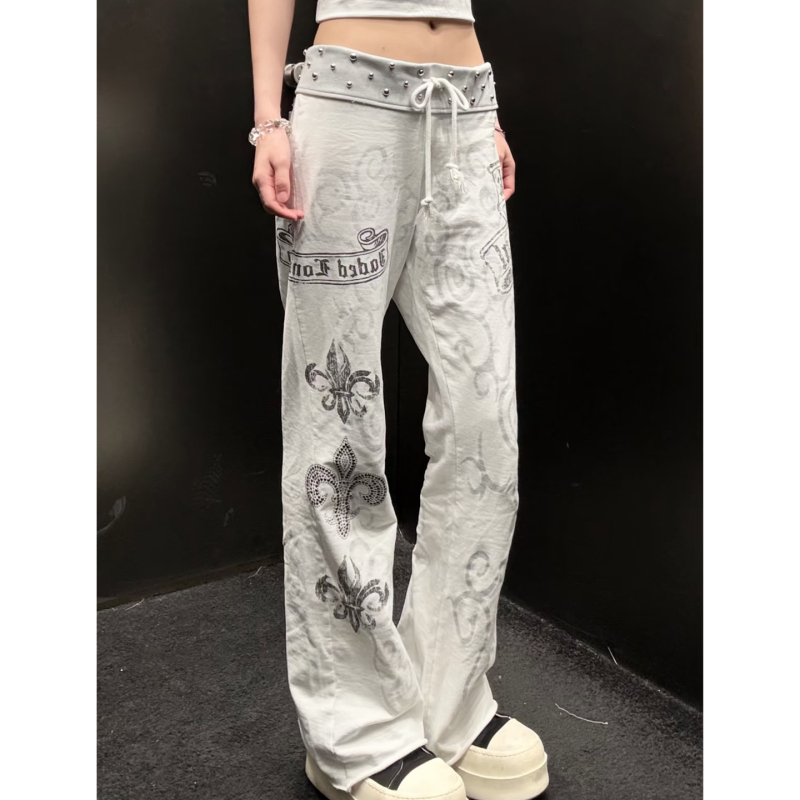 Halfmood Summer New Product Jdl Magic Pants Low-Waist Slimming American-Style Beaded Print Flared Casual Long Pants Sweatshirt Halfmood Summer New Product Jdl Magic Pants Low-Waist Slimming American-Style Beaded Print Flared Casual Long Pants Sweatshirt