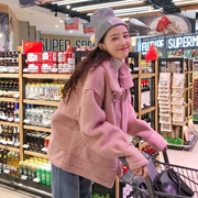 Quần áo nữ mùa đông 2018 phiên bản Hàn Quốc mới của chic lỏng dày lên giả lông cừu xe máy áo khoác lông mùa đông đoạn ngắn