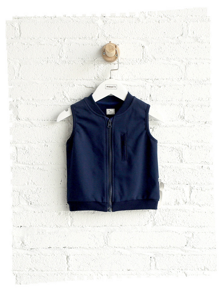 Áo len bé trai Mayas cotton bé gái mùa xuân và mùa thu đứng cổ áo hoang dã 1-3 tuổi bé không tay vest áo khoác cho bé gái