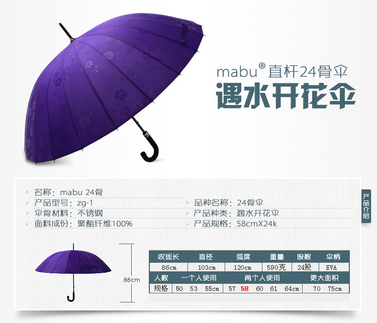 現貨yumdai創意日本mabu24骨遇水開花雨傘男長柄變色防風晴雨兩用傘直柄傘女 露天拍賣