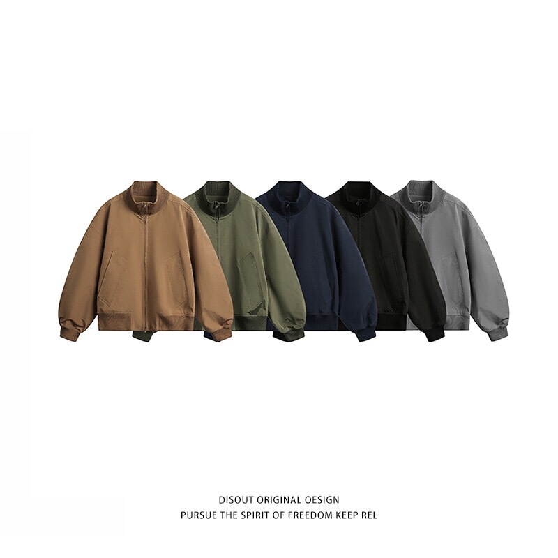 Spring and Autumn Short Stand-Collar Patchwork Jacket, Unisex Solid Color Bomber Jacket Spring and Autumn Short Stand-Collar Patchwork Jacket, Unisex Solid Color Bomber Jacket