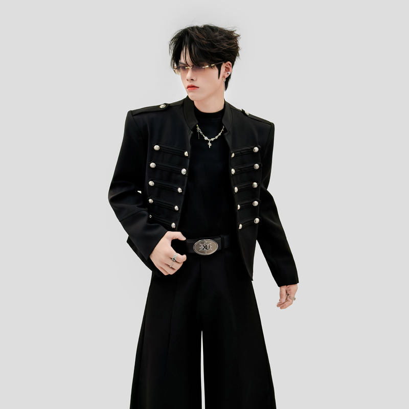 Napoleon Court Style Stand-Up Collar Blazer with Small Buttons, Cool and Stylish, Padded Shoulder Short Blazer Cardigan