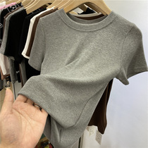 Eurostock pure colour 100 lap thread short sleeve T-shirt woman 2022 summer fit new carry-on half sleeve body shirt blouse