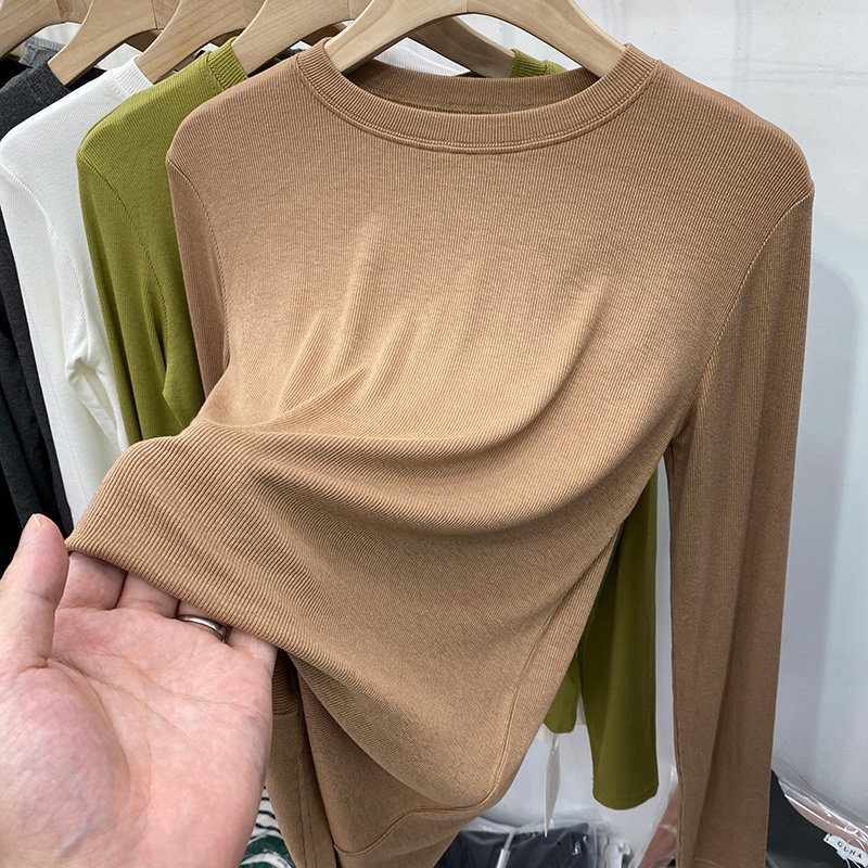 European goods repair slim threaded long - sleeved T - shirt girl 2021 new elastic intra - blouse blouse