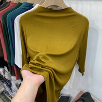 Eurostock Semi-high collar loose sheet 50% mid sleeve mask T-shirt woman 2021 Early autumn new 100 Lap Compassionate Blouse