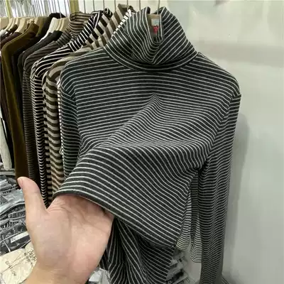 High-neck striped thickened long-sleeved T-shirt women's 2020 autumn and winter new Korean loose inner bottoming shirt Western style top