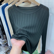 2021 Early Autumn Clothing New Thin Section Ice Silk Knit Cardiovert Woman Crater Slim Long Sleeve T-Shirt Sunscreen Air Conditioning Blouse Blouse