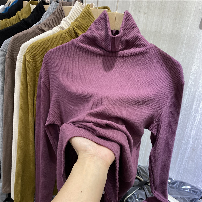 Grinding light core suede long sleeve T-shirt woman 2020 autumn winter new high collar high collar slim inner hitch bottom shirt blouse