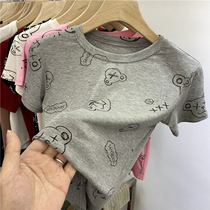 European cartoon printing short high waist thread short sleeve T-shirt female 2021 summer New tight shirt coat tide