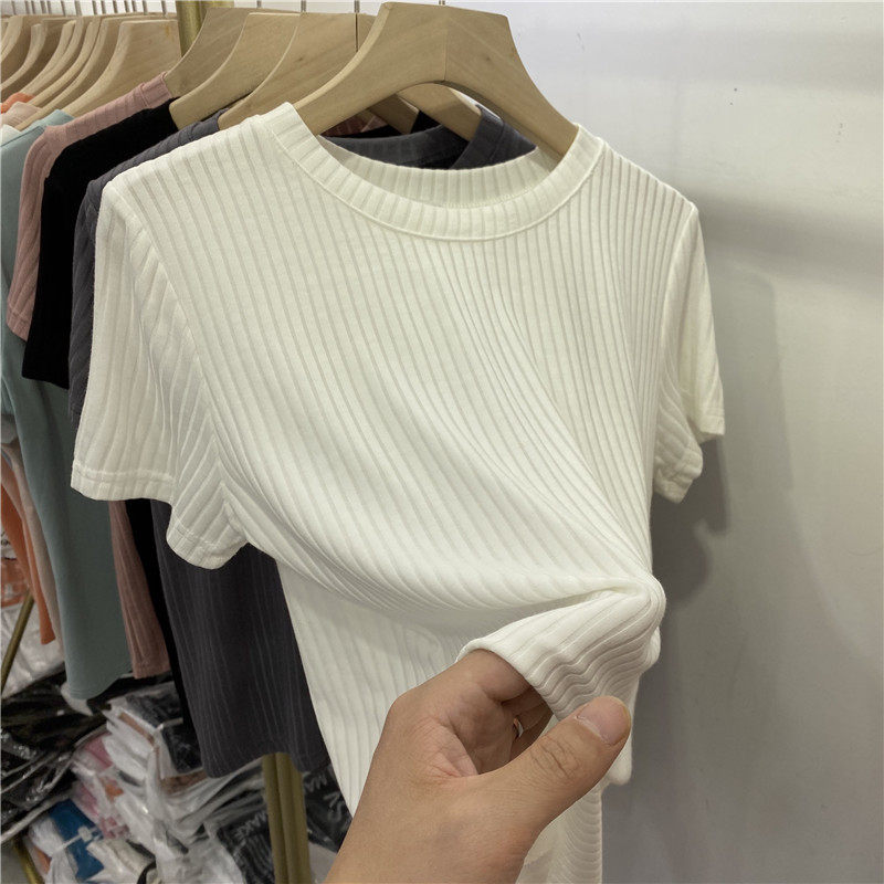 Eurostock crater slim short sleeve T-shirt woman 2022 spring and summer new inner lap soft glutinous undershirt T-shirt blouses