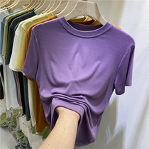 Base paragraph 100 lap short sleeve face mask T-shirt woman 2022 spring and summer new hitch and thin undershirt blouses