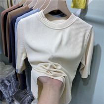 Eurocargo Loose Pit Strips of Slim Middle Sleeve T-shirt Woman 2022 Spring Dress New Round Collar 100 Ride Ocean Compassionate Jacket Tide