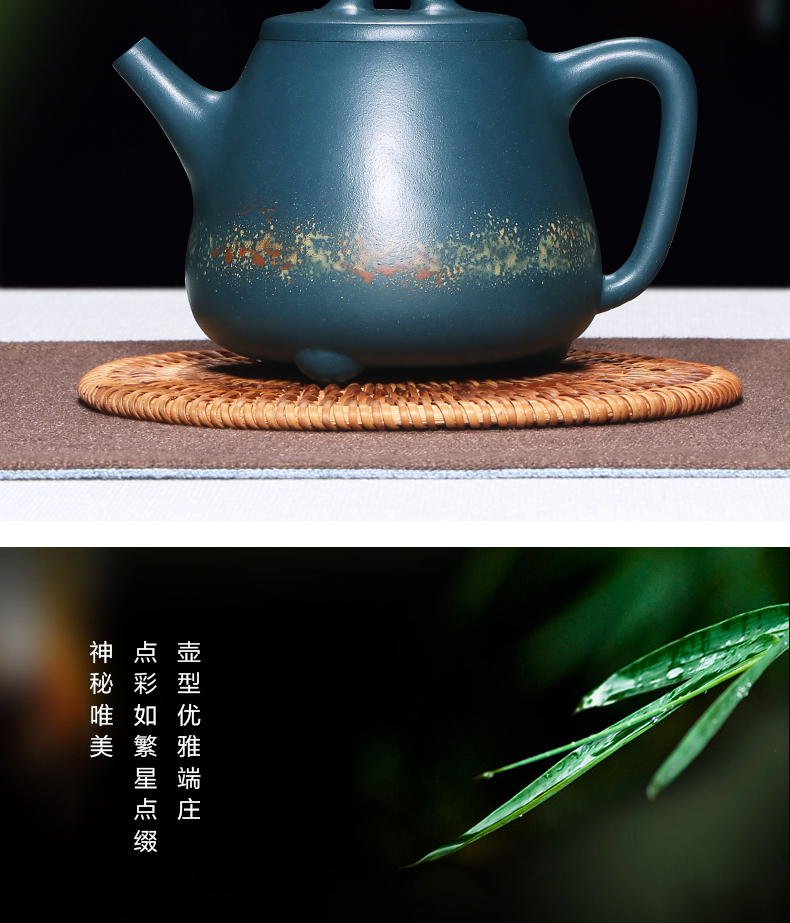 Mingyuan tea pot are it for yixing famous pure manual undressed ore green colored stone gourd ladle kung fu tea tea set of the republic of China