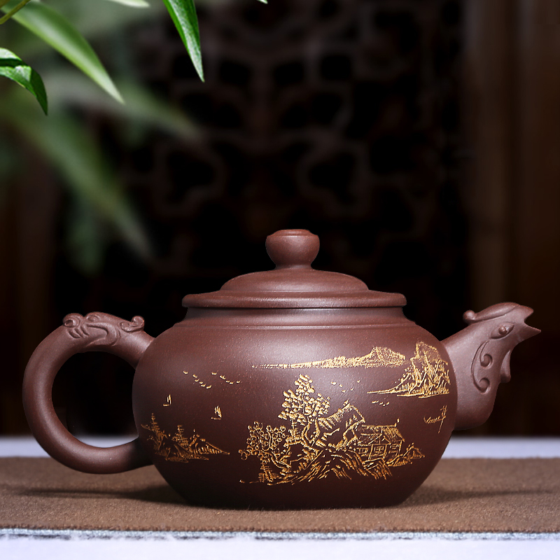 Mingyuan tea pot of yixing it pure manual undressed ore purple clay teapot household teapot real kung fu tea set