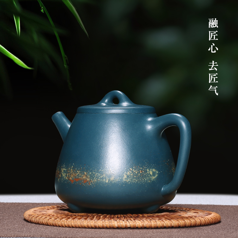 Mingyuan tea pot are it for yixing famous pure manual undressed ore green colored stone gourd ladle kung fu tea tea set of the republic of China