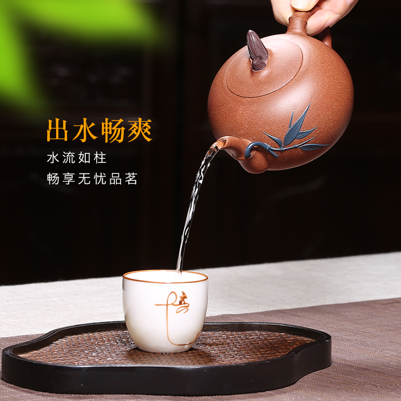 Mingyuan tea pot of yixing it pure manual undressed ore down slope mud bamboo bamboo went teapot tea set the teapot