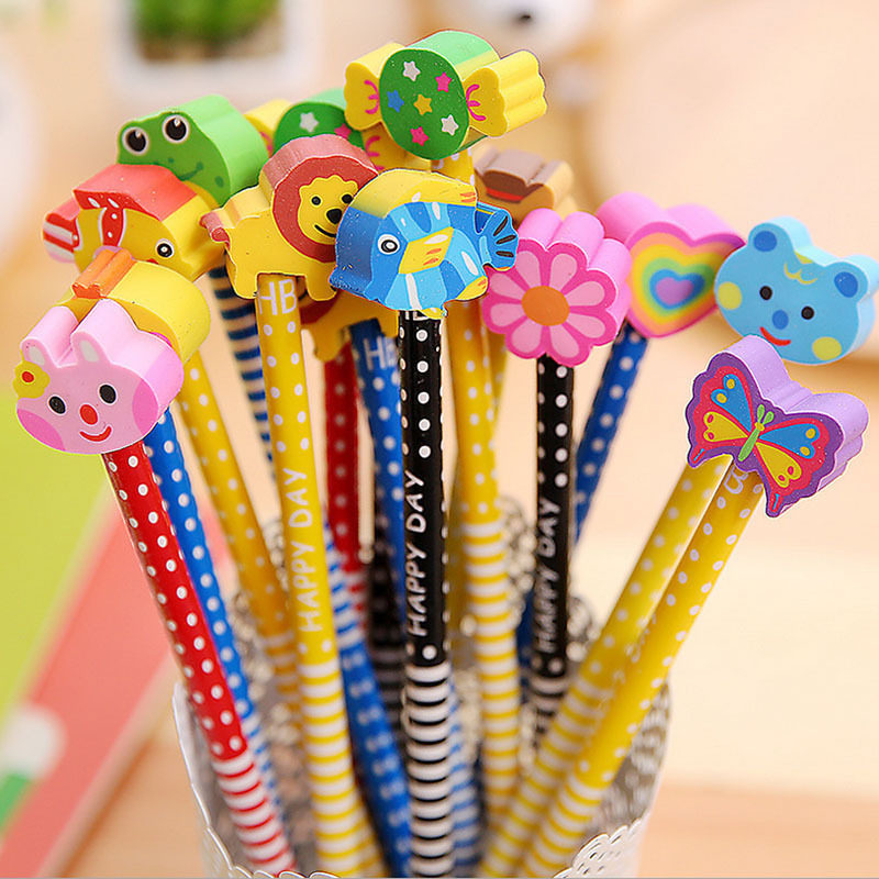 Korea creative stationery school supplies color round with rubber pencil wholesale kindergarten students prize gifts
