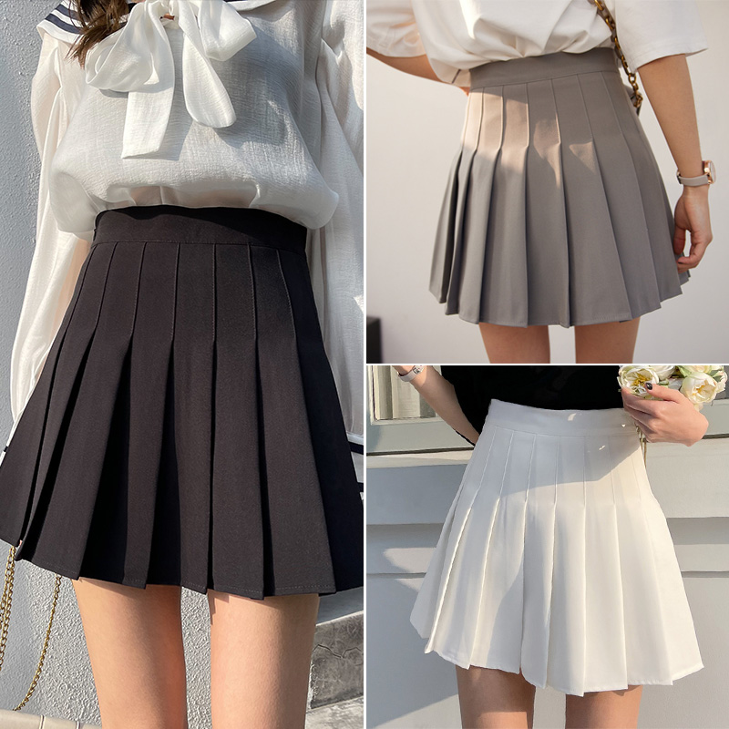 Pleated skirt women's summer gray white black high-waisted summer versatile anti-walking suit College small short skirt skirt