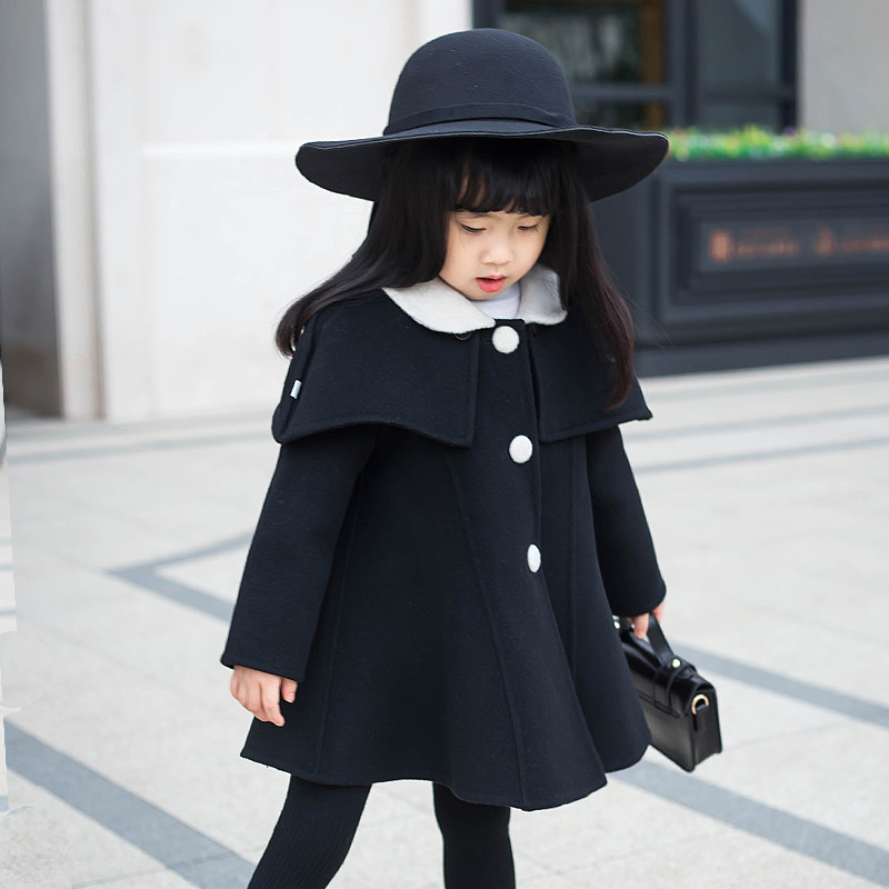 2022 Spring Dress New Girl Bifacial Suede Coat for children Long version retro little fragrant windy wool Cape Jacket
