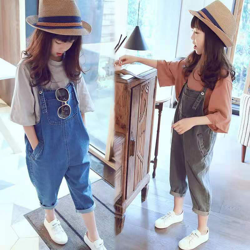 Girls' Pants Spring and Autumn 2021 New Middle School Children's Summer Casual Jeans Children's Backband Pantsuit Fashion