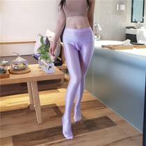 Non-impermeable Big Code High Sexy Oil Bright Silk Stocking Male Jj Sleeve Tight Fit Pseudo pussy Dress Lady Gags Dress Big Guy Pantyhose