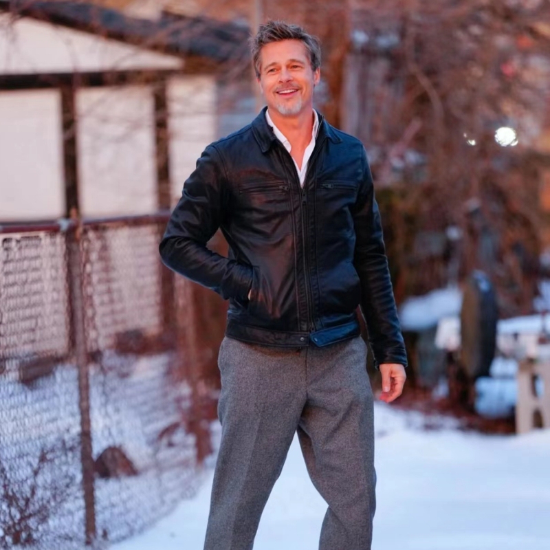 British Retro Classic Leather Jacket Brad Pitt Style Motorcycle Jacket Men's Business Casual Genuine Sheepskin Coat