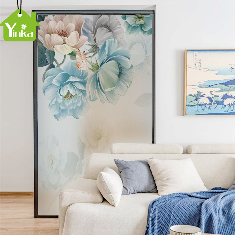 Glass stickers Entrance aisle Hallway Living room Bedroom partition Decorative painting Wallpaper Window film Butterfly Peony