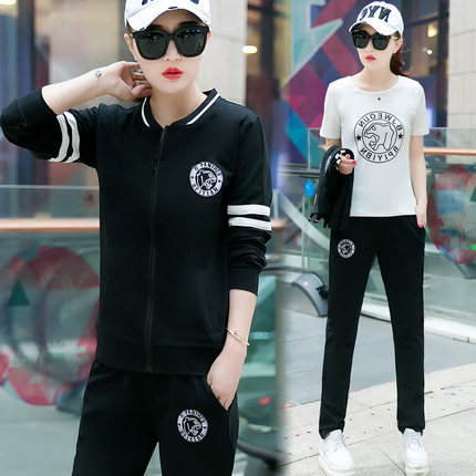运动服套装女三件套春秋2018新款潮卫衣休闲