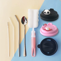 [Cup phụ kiện bắn đặc biệt] cốc silicon nắp thủy tinh rơm inox dài muỗng xoay cốc nắp chống cặn - Tách bình giữ nhiệt inox