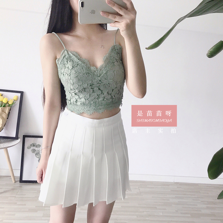 Phong cách ngày lễ ngắn gợi cảm lộ ra rốn ren bên ngoài mặc đáy áo vest cổ chữ v cắt thấp dây kéo xanh matcha tươi áo khoác adidas nữ