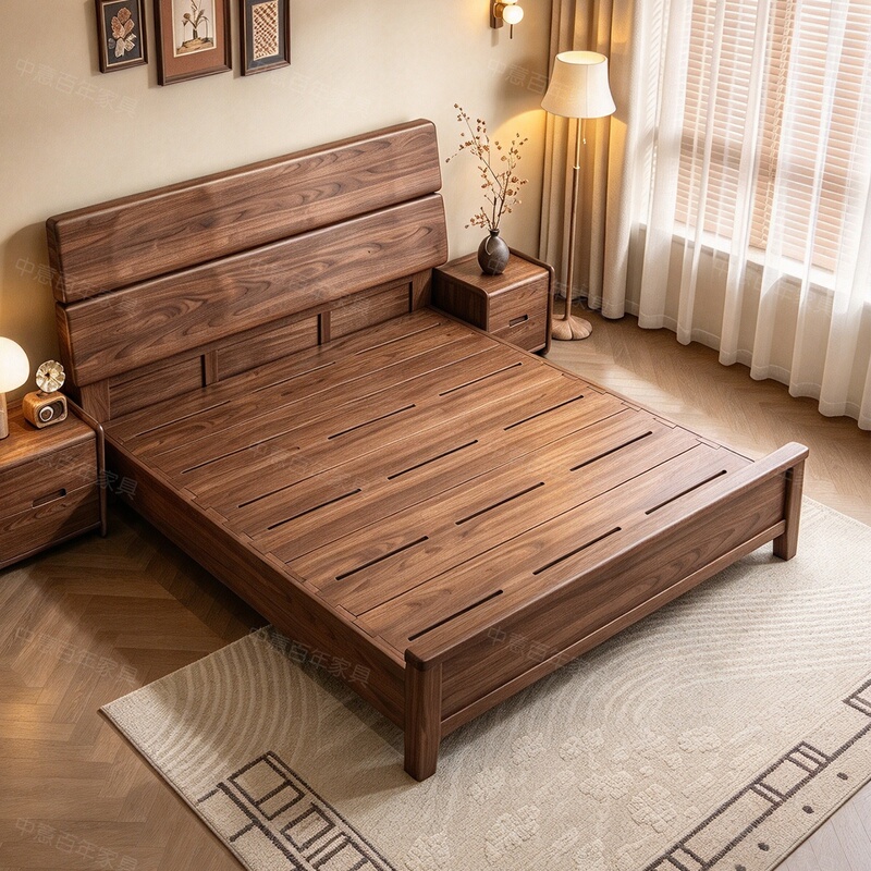Thickened Black Walnut Solid Wood 2.0026m New Model Modern Minimalist 2m Master Bedroom Double Bed with Storage Wedding Bed Thickened Black Walnut Solid Wood 2.0026m New Model Modern Minimalist 2m Master Bedroom Double Bed with Storage Wedding Bed