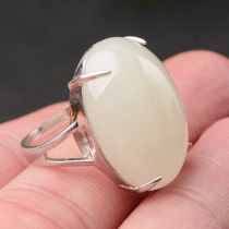 Hetian Jade white jade ring 18mmx25mm domineering men and women white jade ring 925 sterling silver inlaid ring