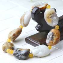 Hetian seed material Buddha head bracelet natural color original stone Buddha hand string without dyeing seed material hand carved domineering bracelet