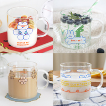 Korean ins Wind cute cartoon glass with handle water cup Milk Cup fruit juice cup student water Cup heat resistant