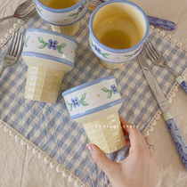 ES) spot ins French vintage print cone cup ice cream ceramic cup sweet Cup