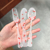The second half-price Korean ins French Cherry spoon Fork butter knife dessert fork spoon girl heart photo props