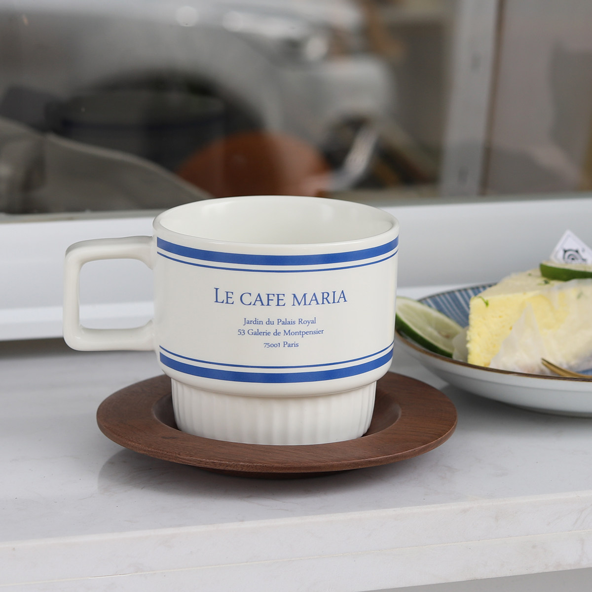 ES) French Retro Simple Mug Coffee Mug Blue Letter Ceramic Mug Breakfast Mug