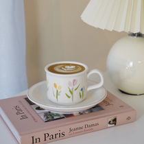  Feedback French retro fresh Phalaenopsis small flower Coffee cup and saucer set Afternoon tea cup Latte cup Flower tea cup