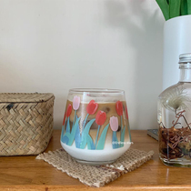 Korean ins same hand-painted tulip glass ice latte cup whisky Cup coffee cup juice cup