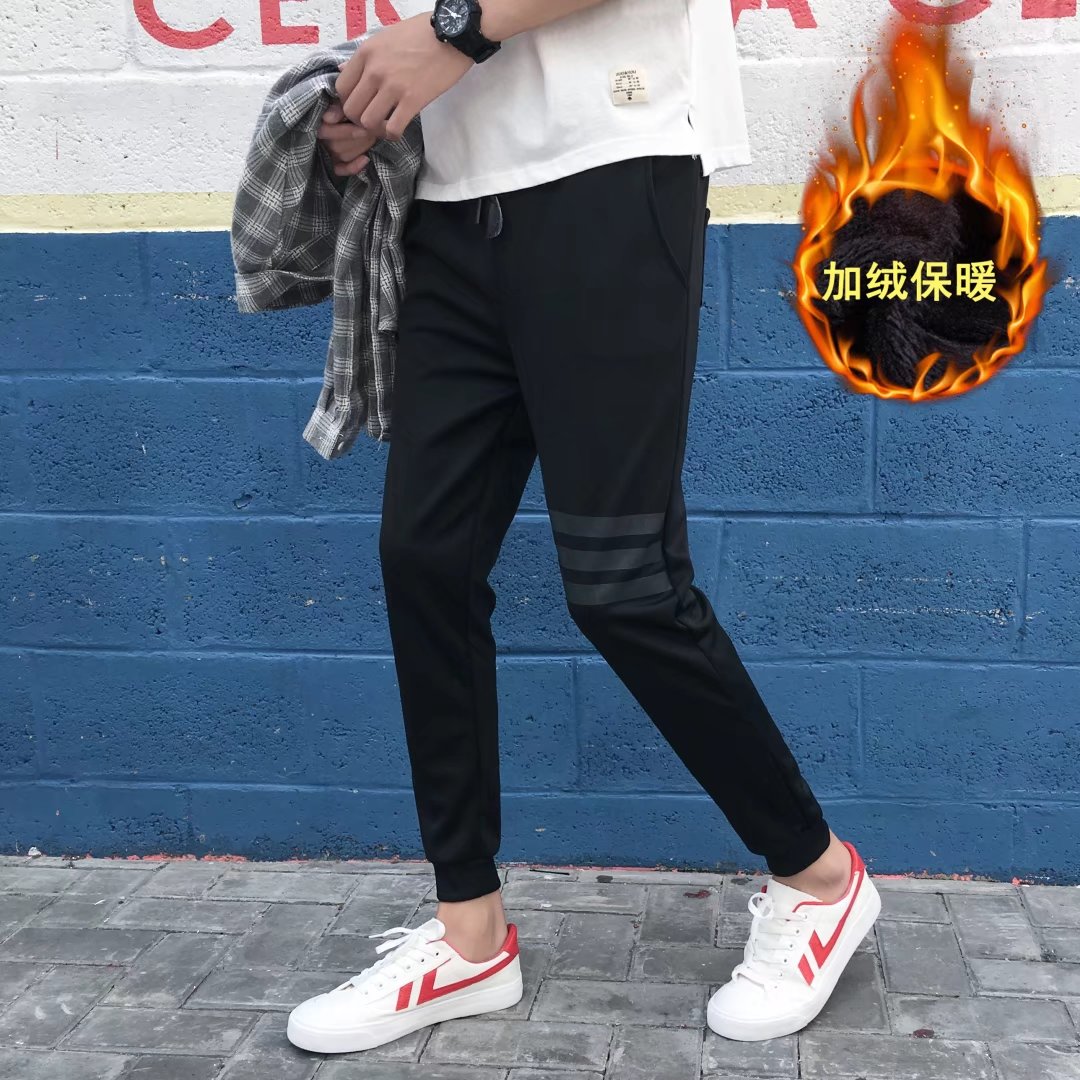 Hồng Kông phong cách thu đông và quần âu xu hướng cộng với quần nhung dày thể thao nam thương hiệu in quần Harlan chùm quần hip hop quần vải nam