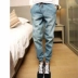 Mùa thu và mùa đông chân thun quần jeans nam cộng với nhung chân dày quần harem thu nhỏ bắp chân khóa chân quần chùm style bụi bặm nam Cao bồi