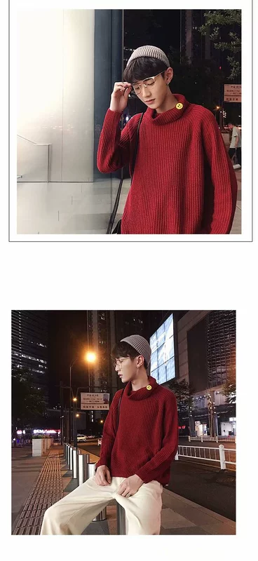 Áo len cổ lọ cao phong cách Hong Kong nam thu đông phiên bản Hàn Quốc của xu hướng áo len bf gió bồng bềnh đẹp trai